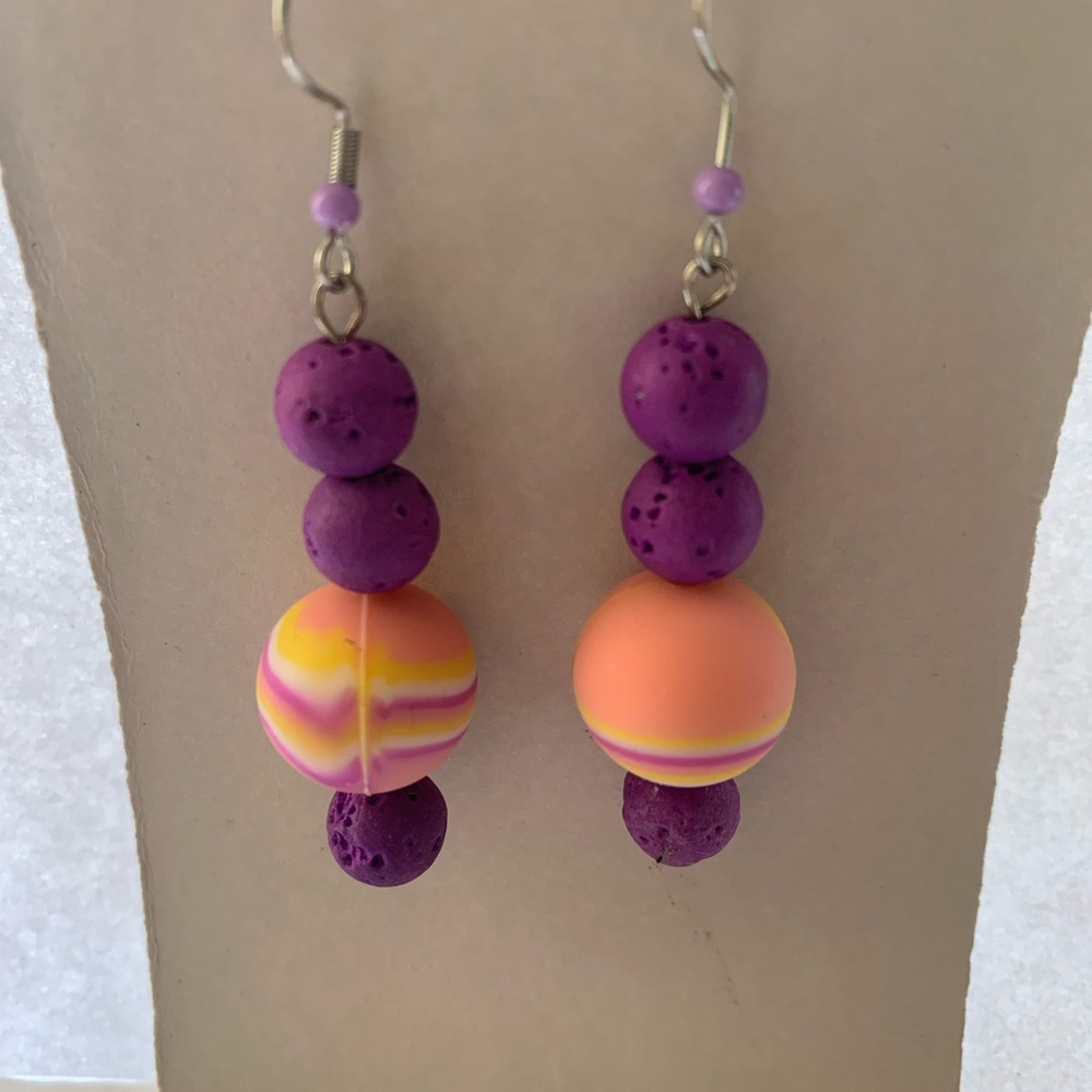 Purple and Orange Beaded Earrings